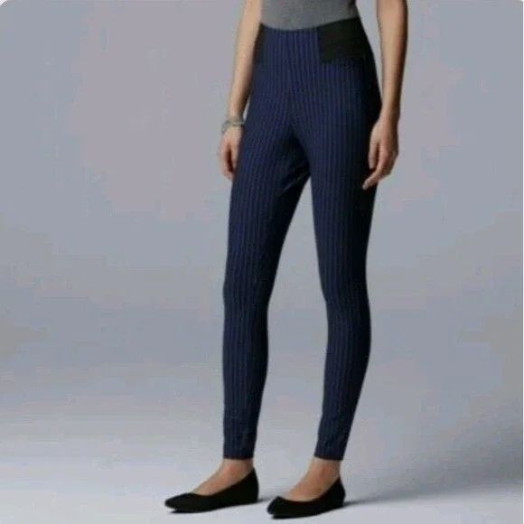 Simply Vera Wang Pinstripe Navy Blue White High Waist Leggings Plus Size 1X NWT - Picture 1 of 7